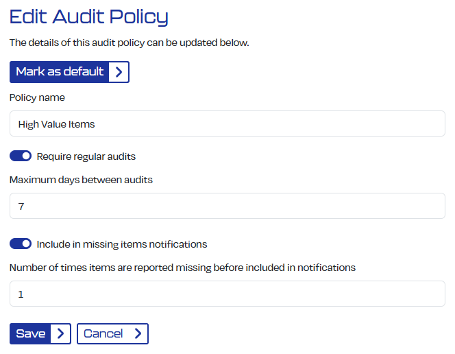 Customisable Audit Policies set by you