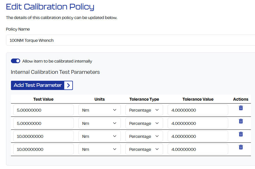 Calibration Policy setup in KIT