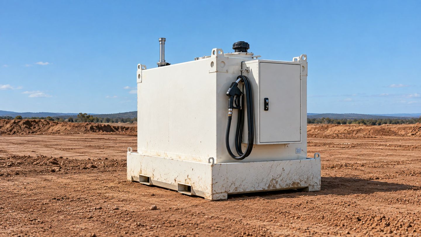 Bunded diesel cube tank on a civil construction site