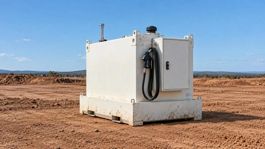 Bunded diesel cube tank on a civil construction site
