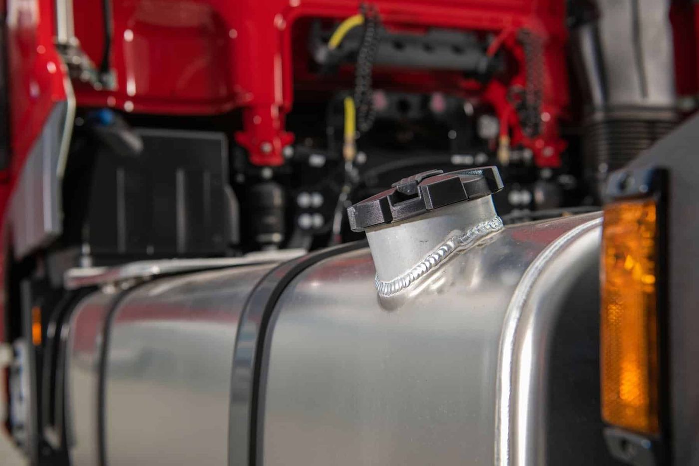 The diesel tank on the side of a prime mover