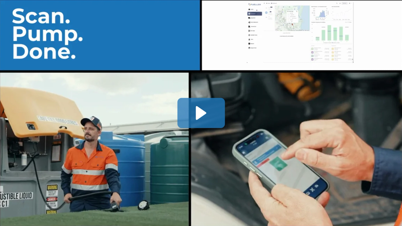 An operator scanning a machine's QR tag with the Fuellox app