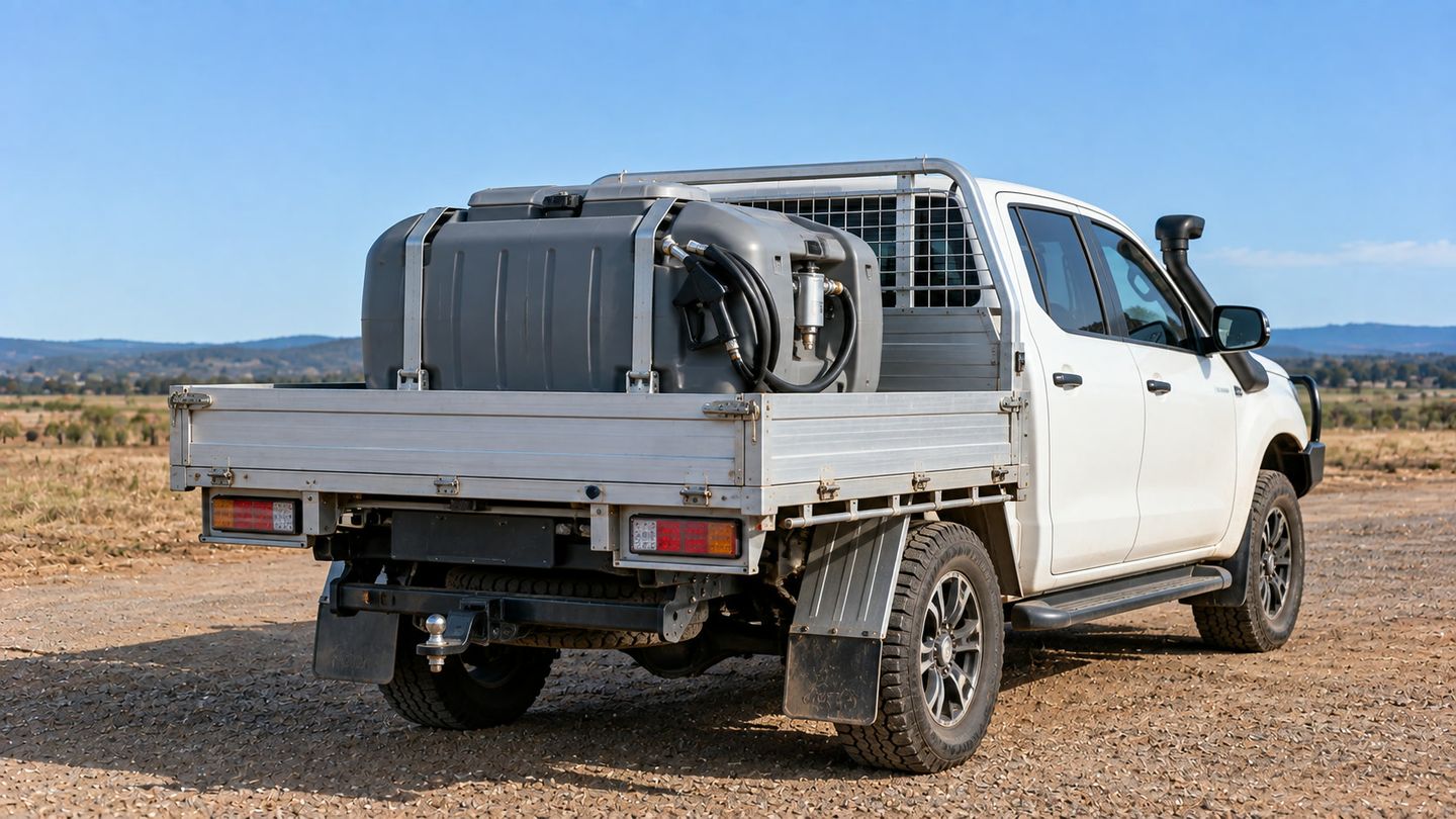 Poly diesel tank on the tray of a work ute