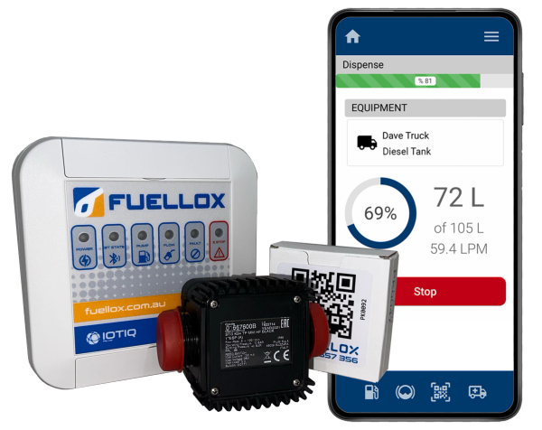 Fuellox starter pack: unit, pulse meter, QR tag and the app