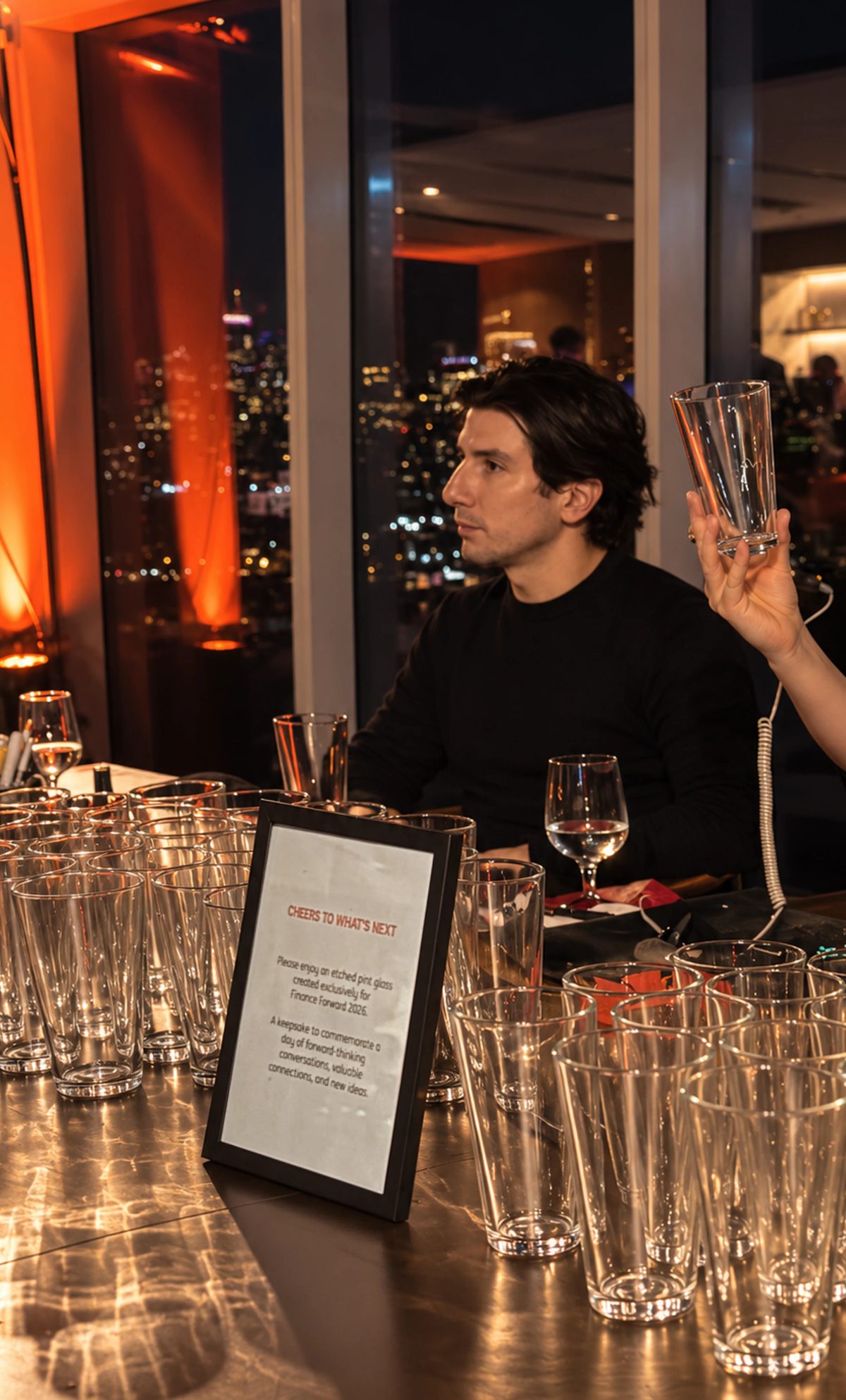 Rodolfo engraving glasses at an event