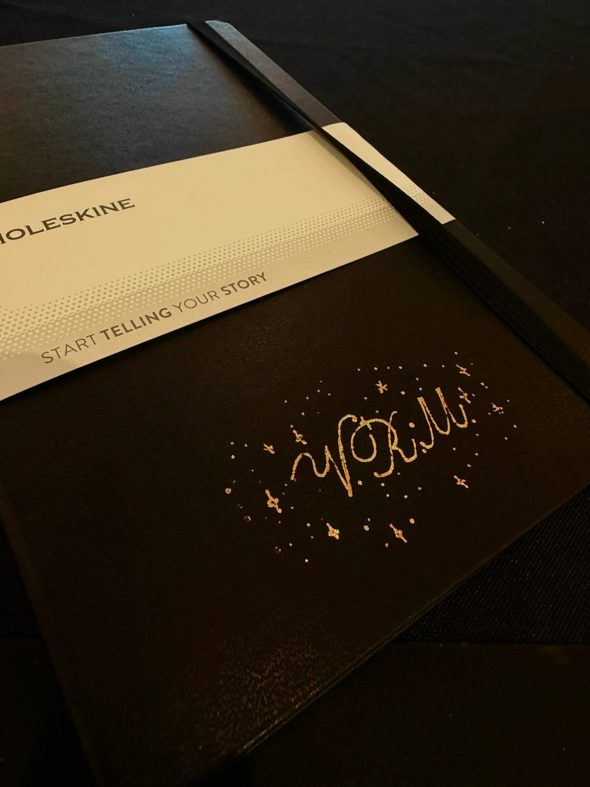 Custom hand lettering on a notebook cover