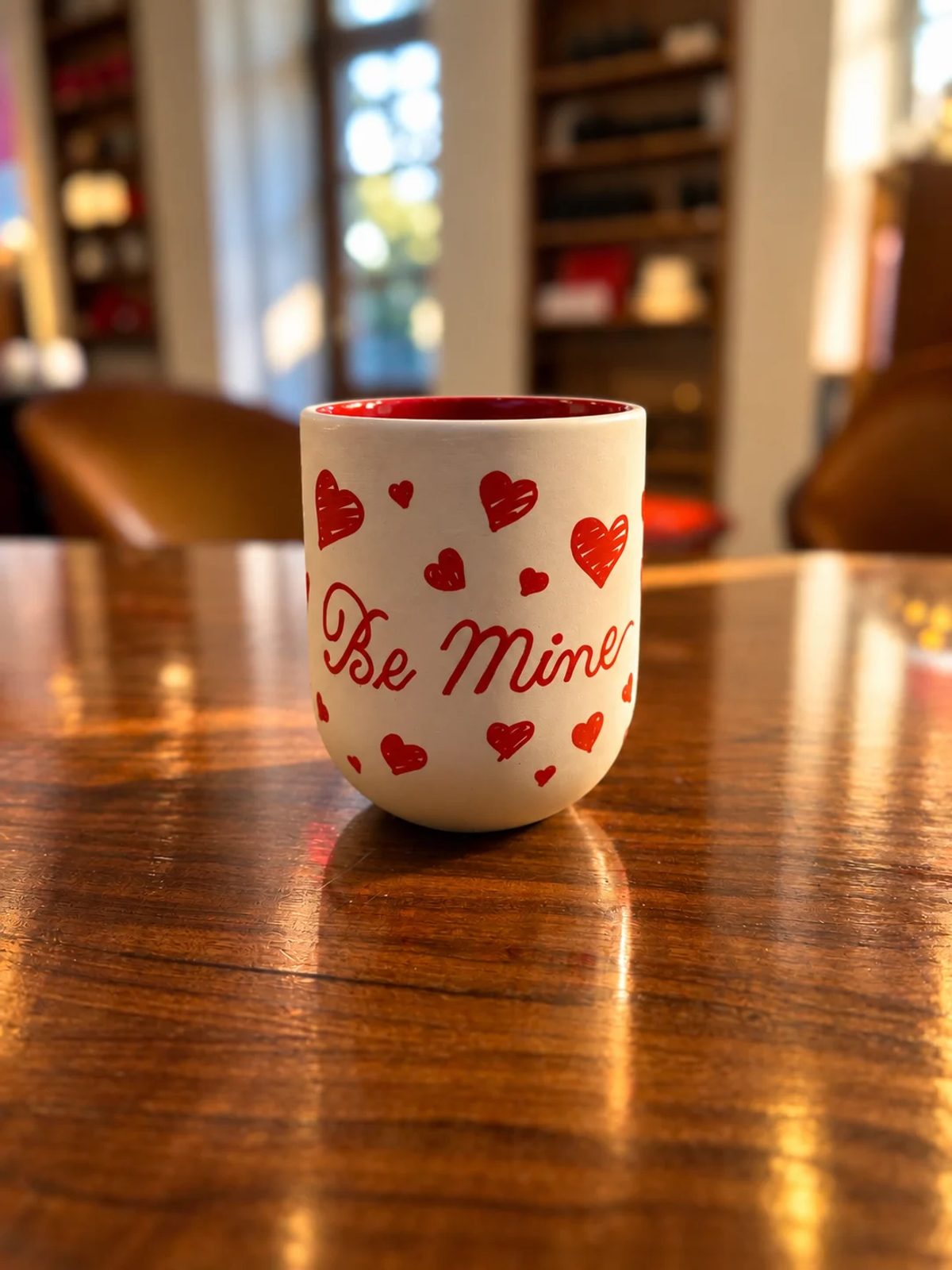Personalized ceramic cup with hand-drawn lettering or illustration