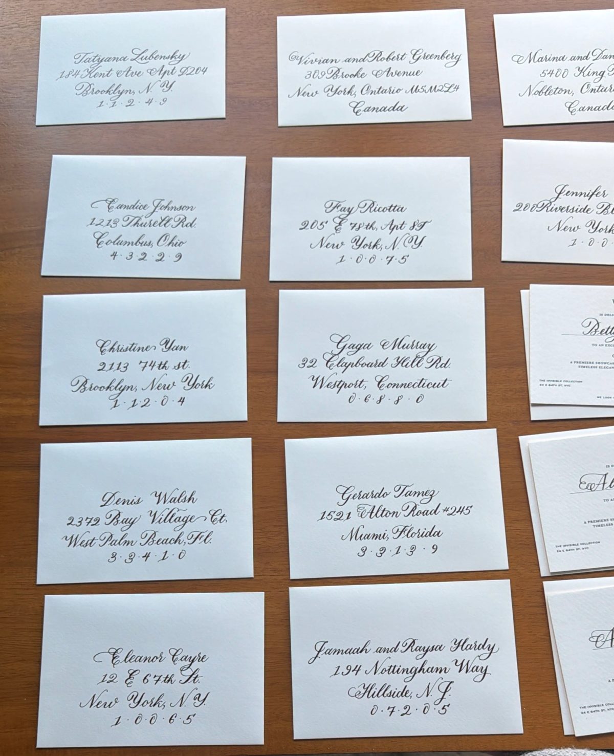 Handwritten cards arranged across a table