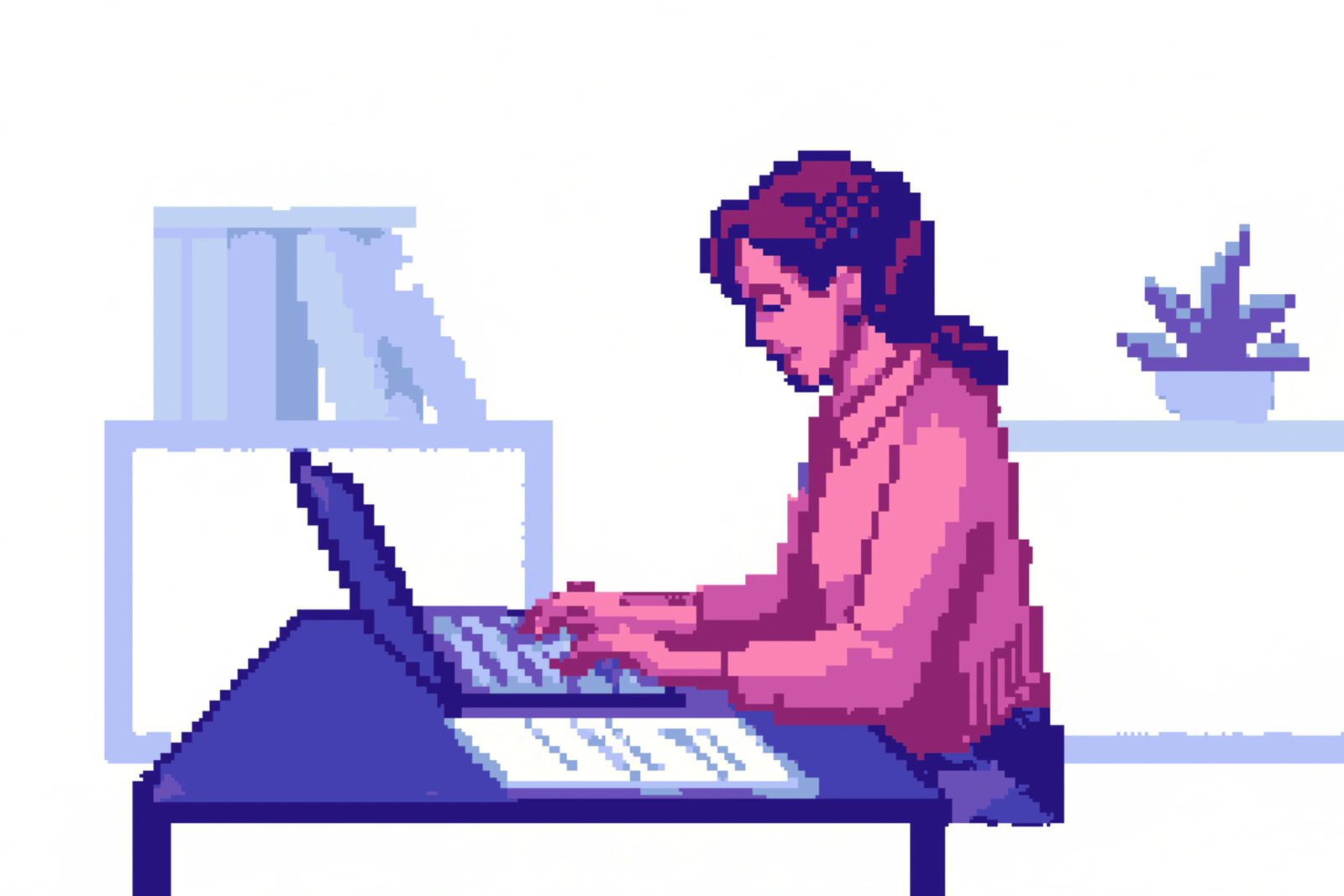 Eine Frau arbeitet am Laptop an einer KI-Bildsprache