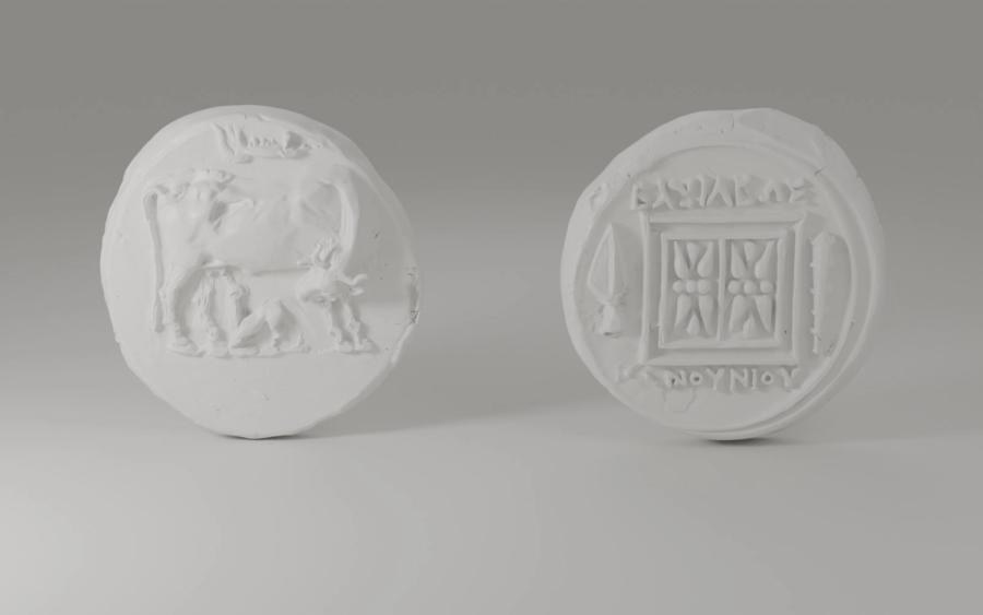 Vizualizacija replika iz 3D modela — Ø 30 mm, bijela smola: avers; revers
