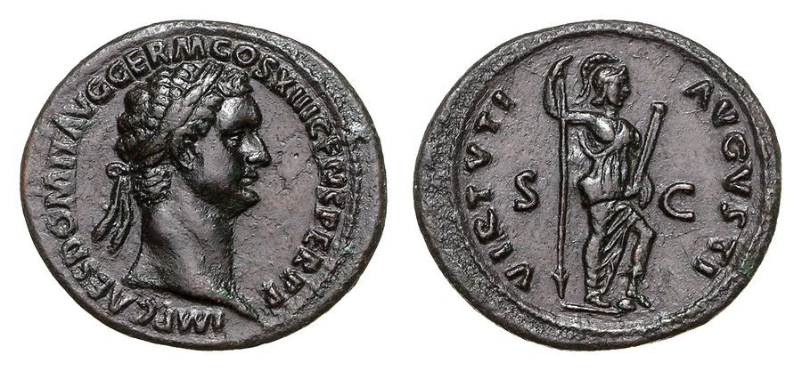 Original istog tipa, avers i revers: Münzkabinett, Staatliche Museen zu Berlin, 18233107 (RIC II.1 550). Foto: Dirk Sonnenwald. Licenca: Public Domain Mark 1.0.