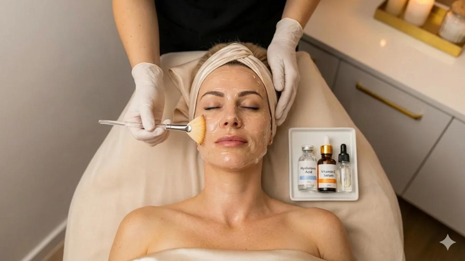 Esthetician applying a facial serum at Aura Aesthetics in Temecula