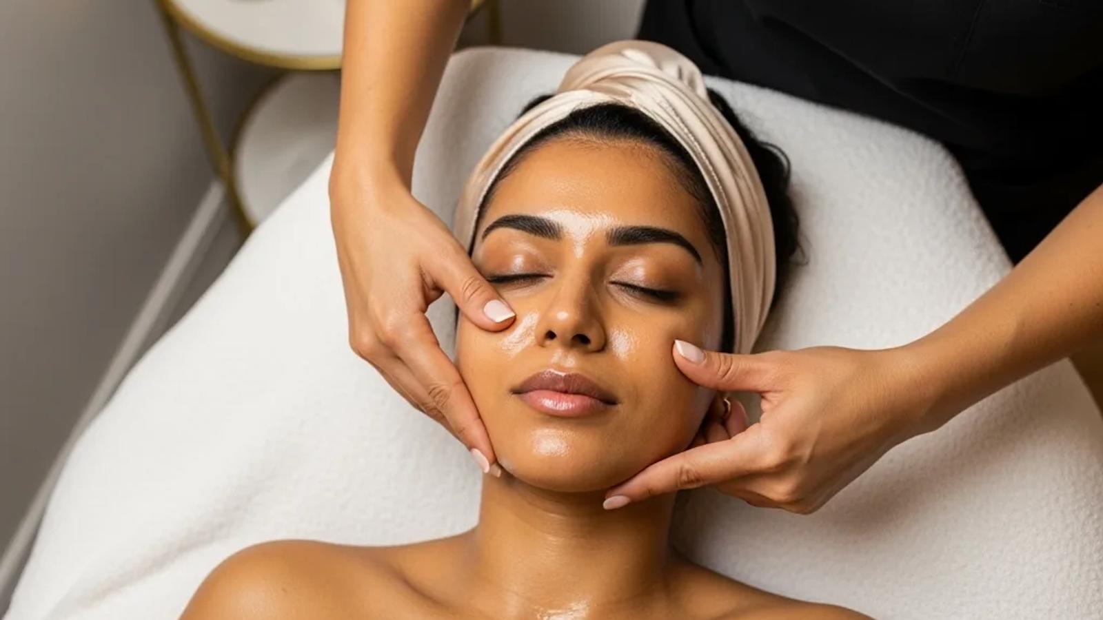Face-lifting massage technique at Aura Aesthetics in Temecula