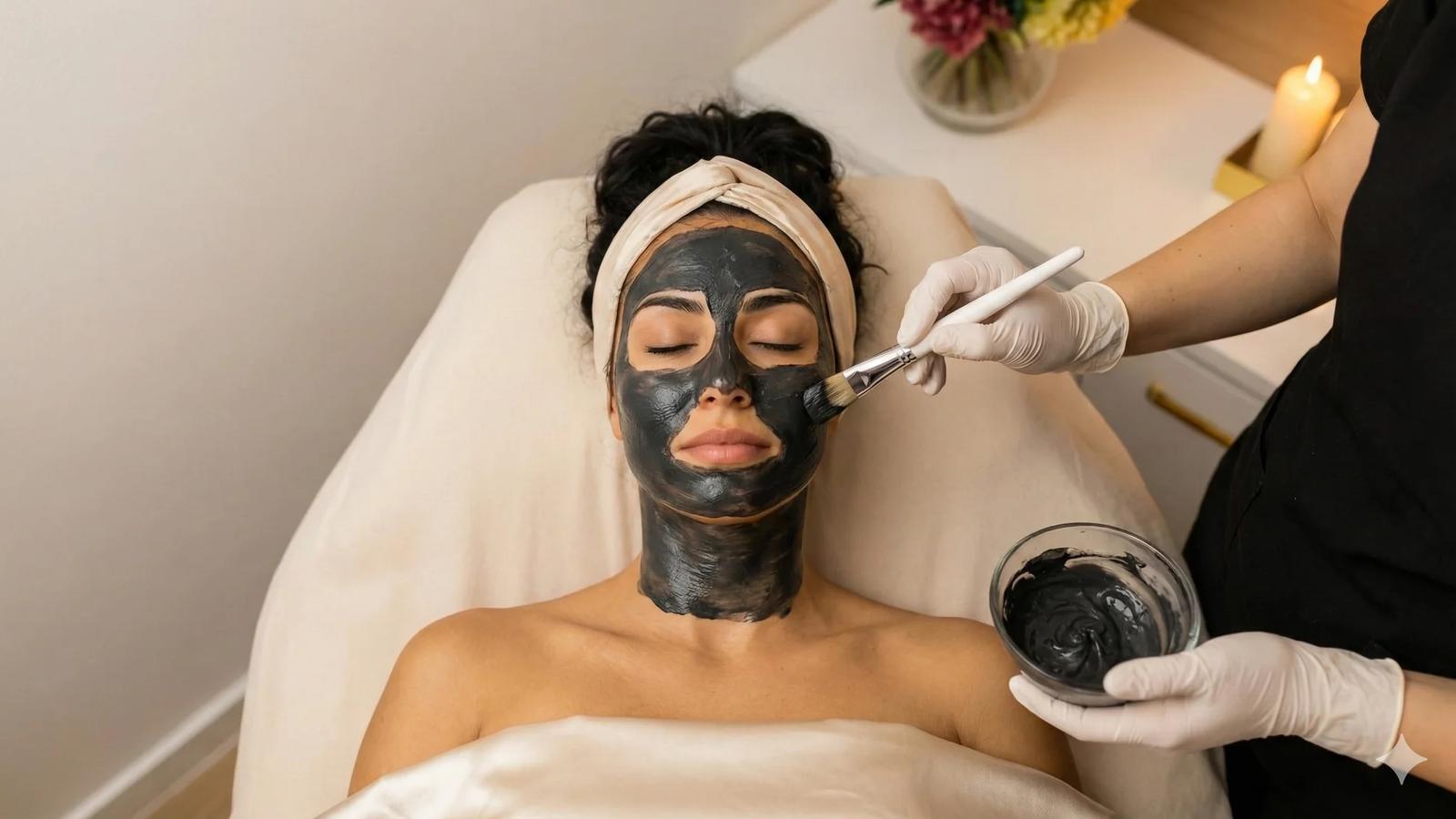 Charcoal acne facial mask at Aura Aesthetics in Temecula
