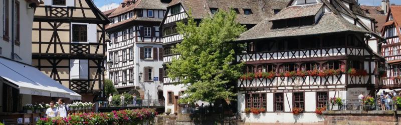 Half-timbered houses in the Petite France district of Strasbourg, on the banks of the Ill