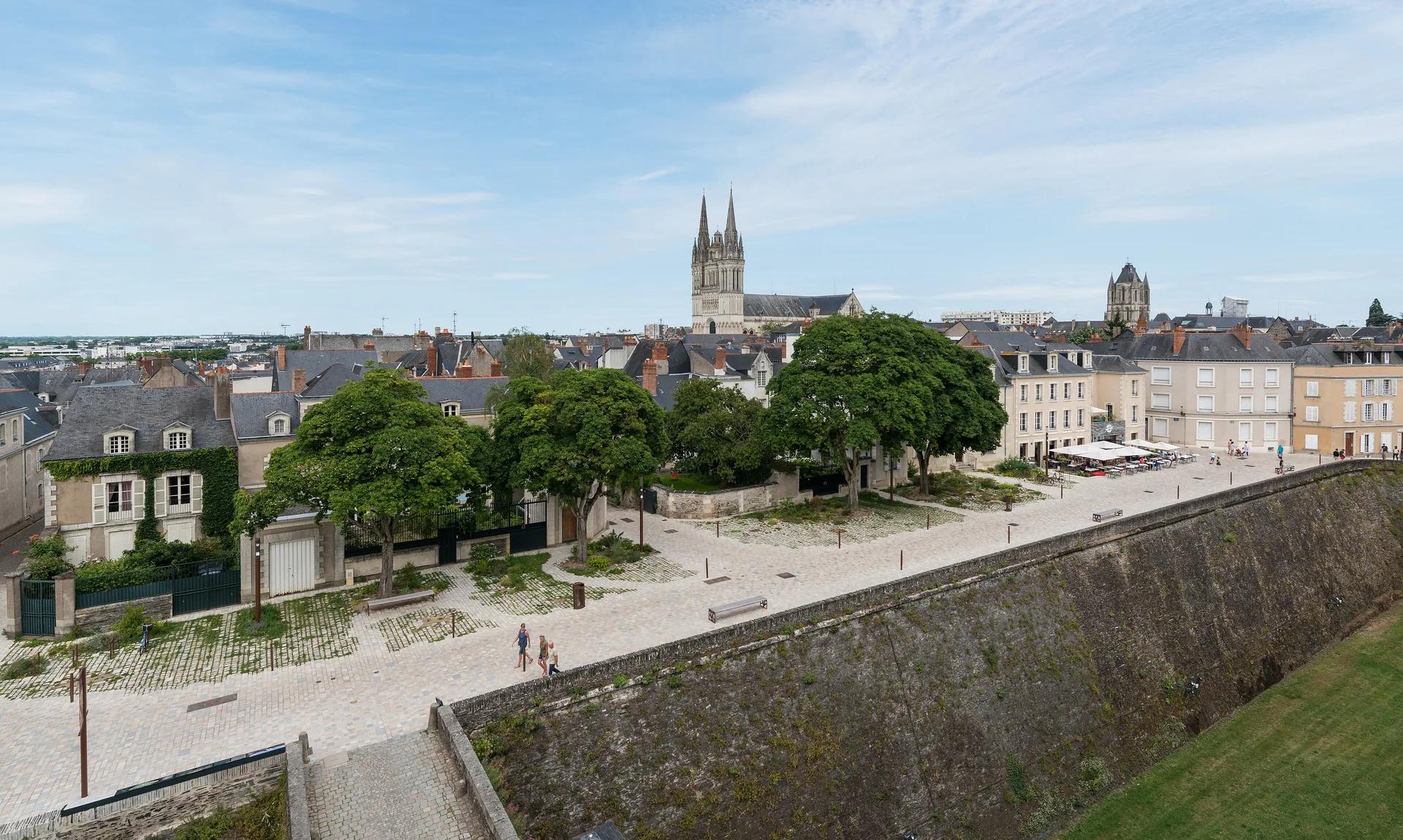 Angers vue du château : les toits de la ville et la flèche de la cathédrale.
