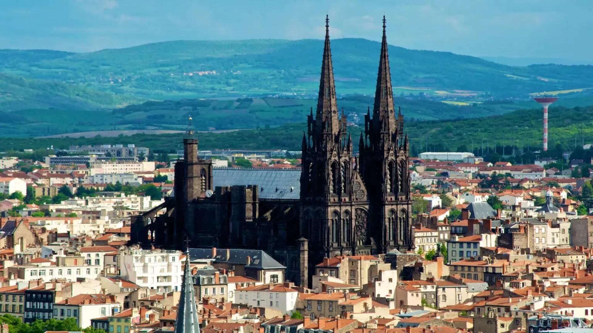 View of Clermont-Ferrand, with the Volvic stone cathedral rising above the rooftops.