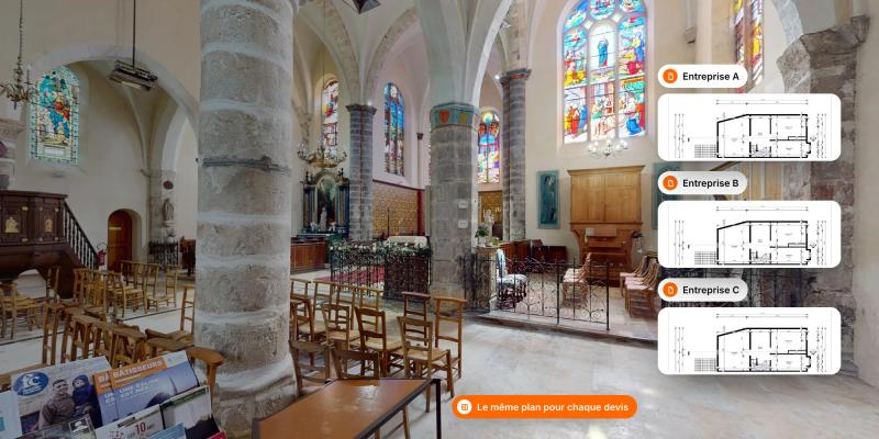 Le même plan transmis aux entreprises A, B et C depuis la visite d’une église