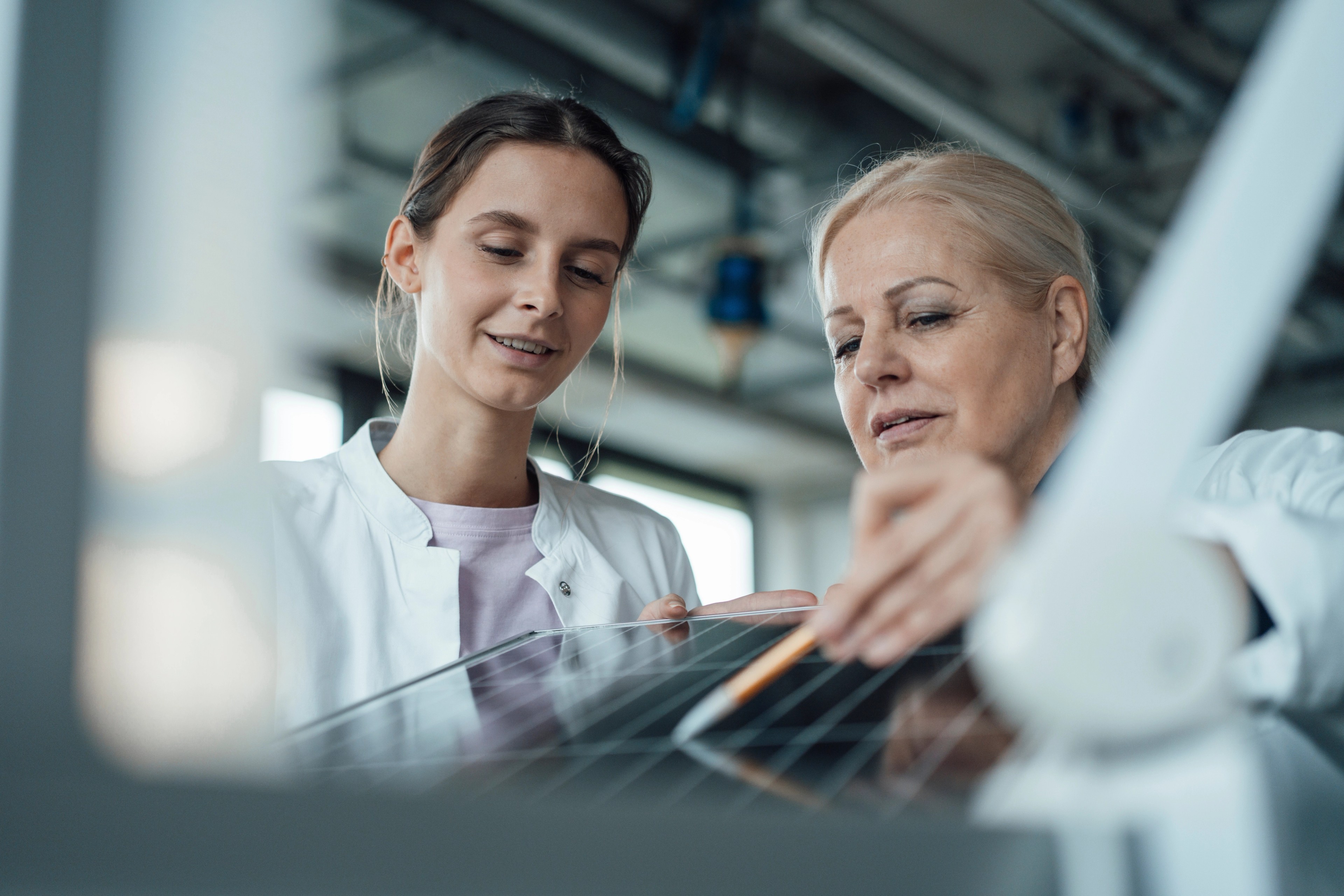 Professionals collaborating in a modern workplace