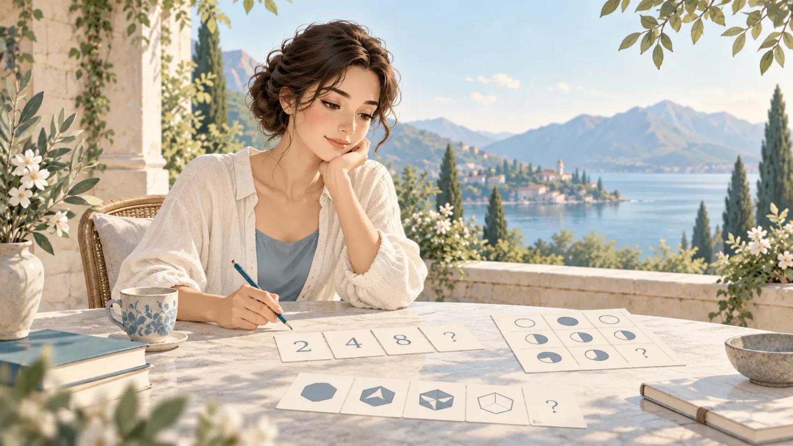 Number sequence cards illustrating an IQ test completed at your own pace