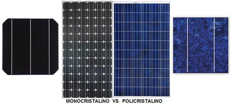 Diferenças visuais entre o módulo fotovoltaico com células monocristalinas e policristalinas Diferenças visuais entre o módulo fotovoltaico com células monocristalinas e policristalinas