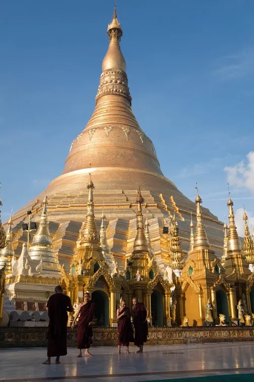 Buddhists getting selfies at the Shwedagon Pagoda