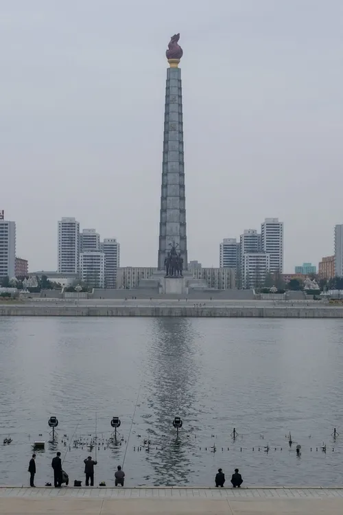 Guys fishing in the Taedong river, Pyongyang