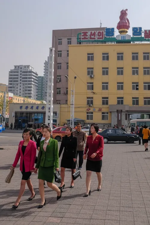 Ladies outside of Pyongyang train station