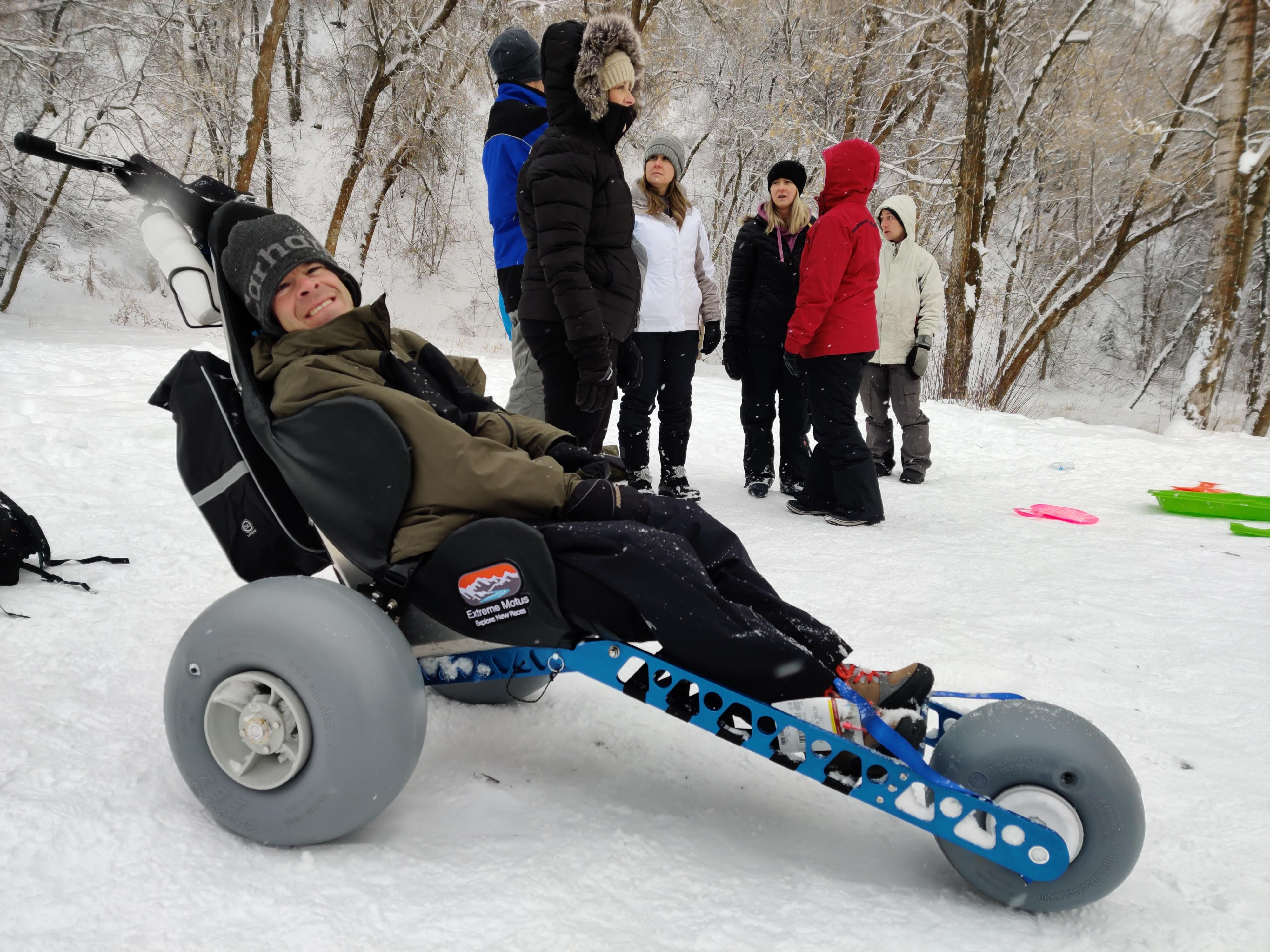 Extreme Motus All Terrain Wheelchair at the sledding hill