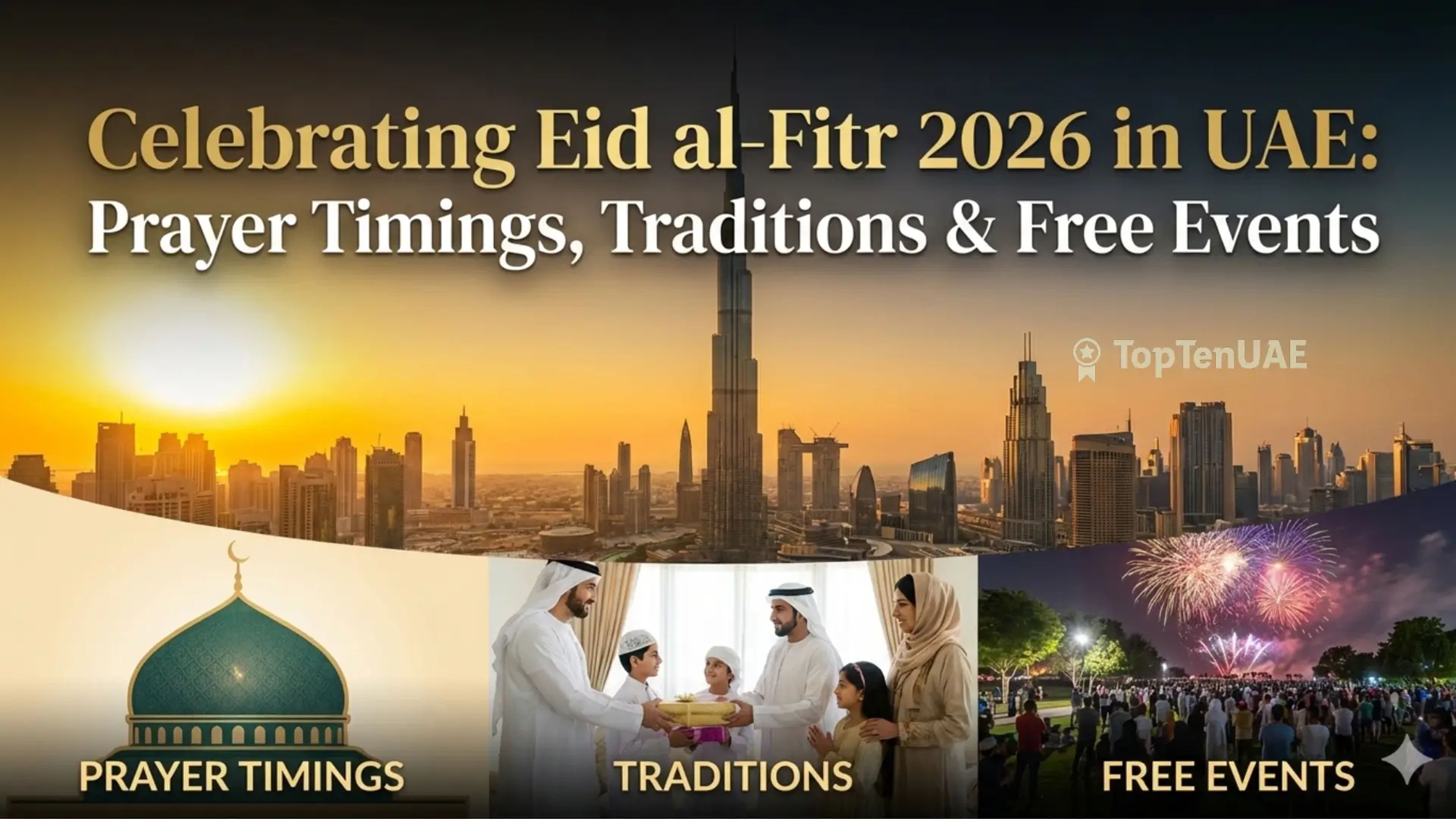 Guide to celebrating Eid al-Fitr 2026 in UAE, featuring prayer timings, traditions, and free events in Dubai.