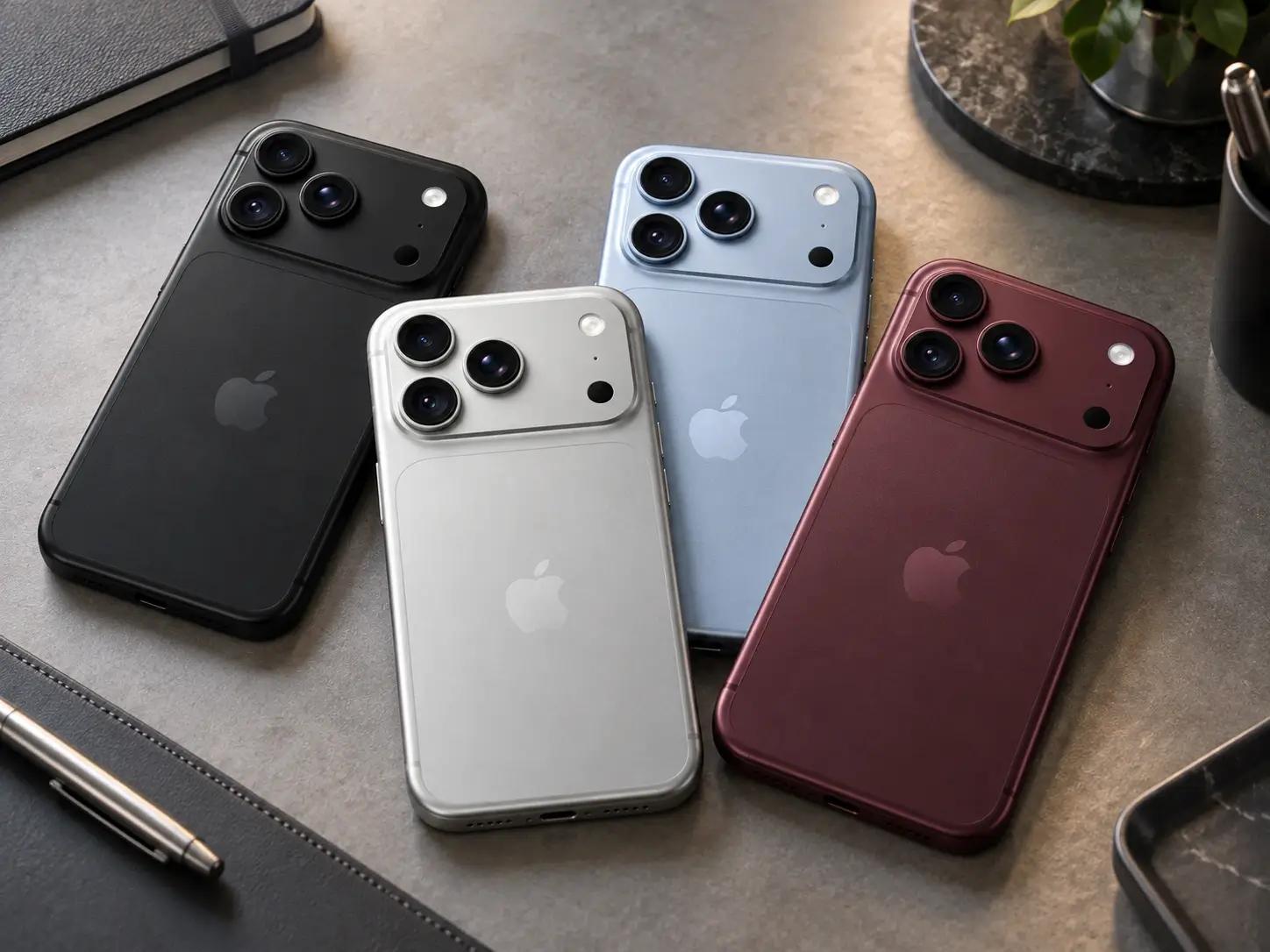 iPhone 18 Pro colours in UAE showing Black, Silver, Glacier and Burgundy