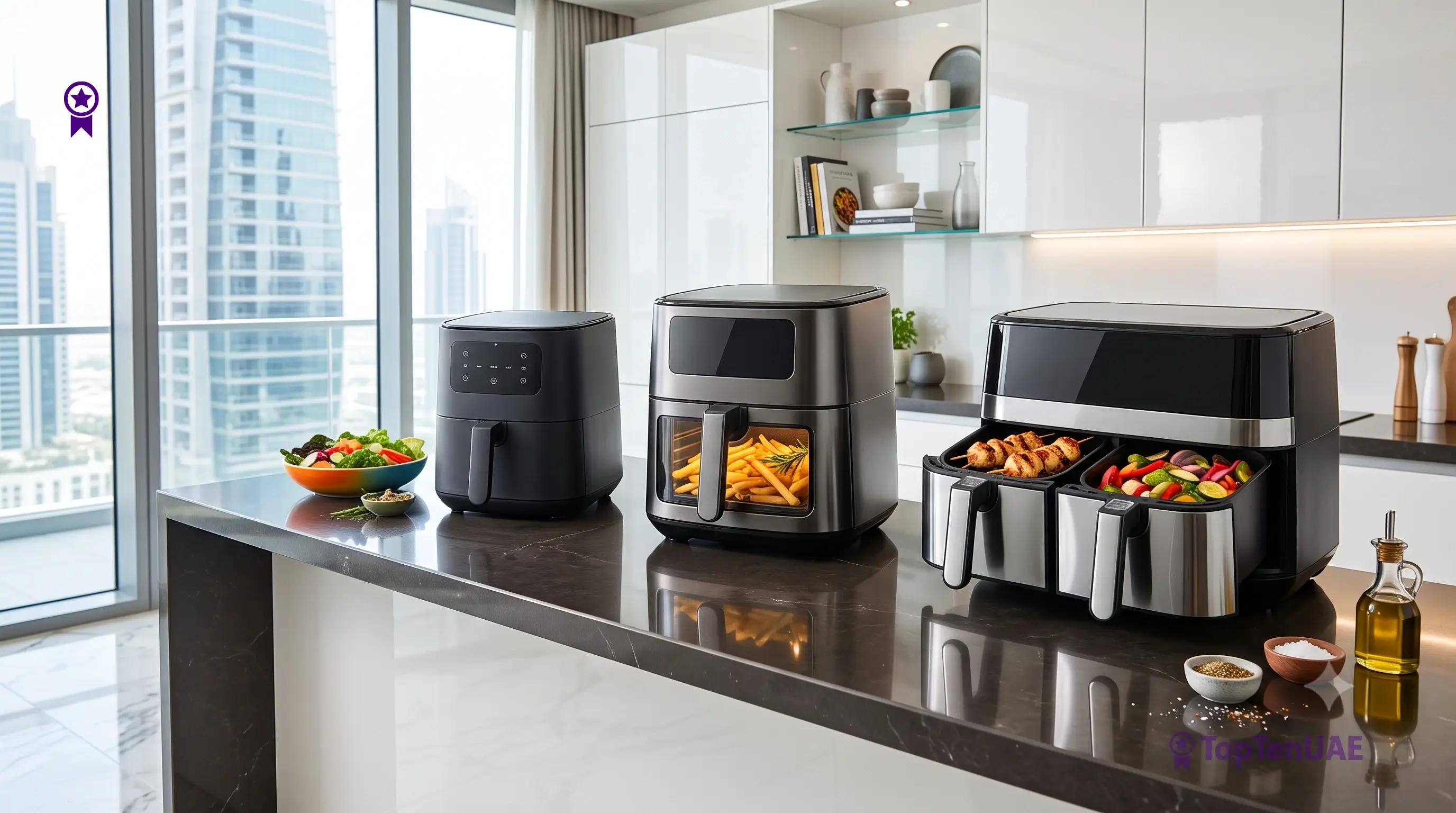 Different air fryer sizes for UAE households including compact and dual-basket models