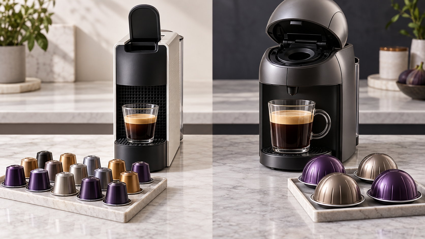 Editorial comparison of two clearly different unbranded coffee capsule systems and matching machines