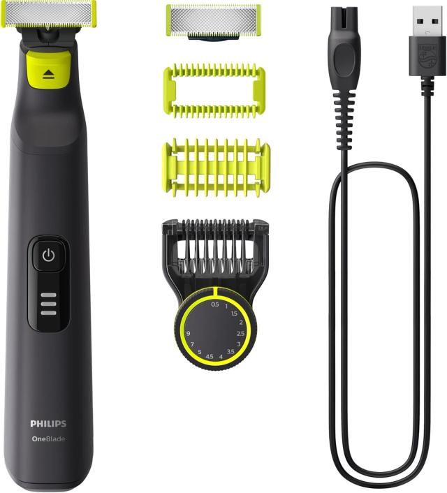 Philips OneBlade Pro QP6542/10 with precision comb, body accessories and charging cable