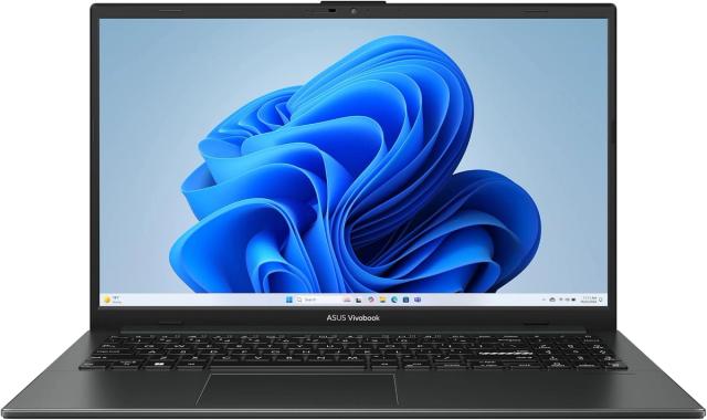 ASUS Vivobook Go 15 black laptop with 180-degree hinge