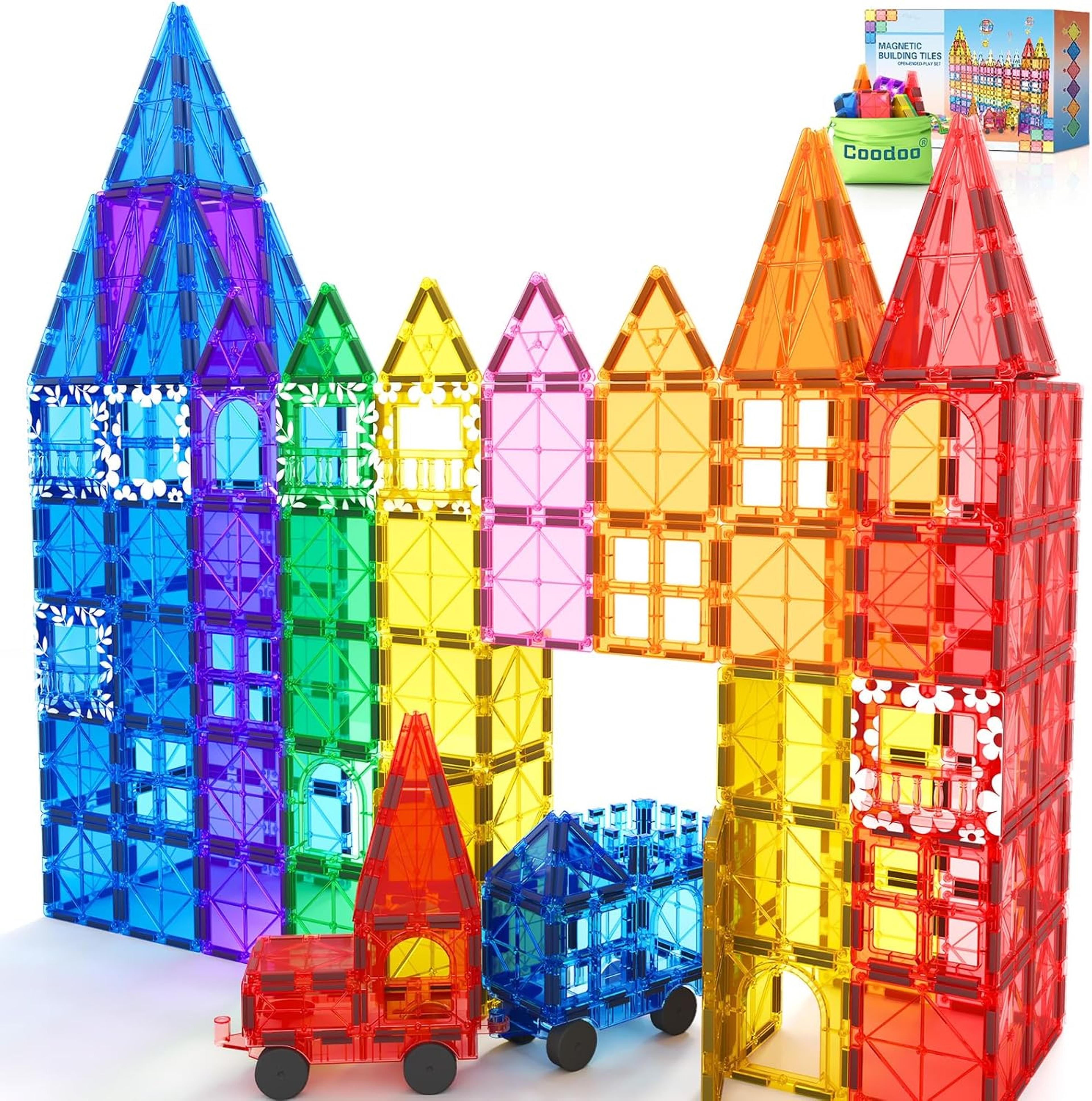 Coodoo 100PCS Magnetic Tiles STEM Set - 2 Cars Included