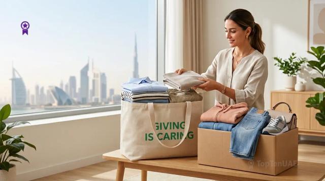 Folded clothes ready for donation to a UAE charity collection centre