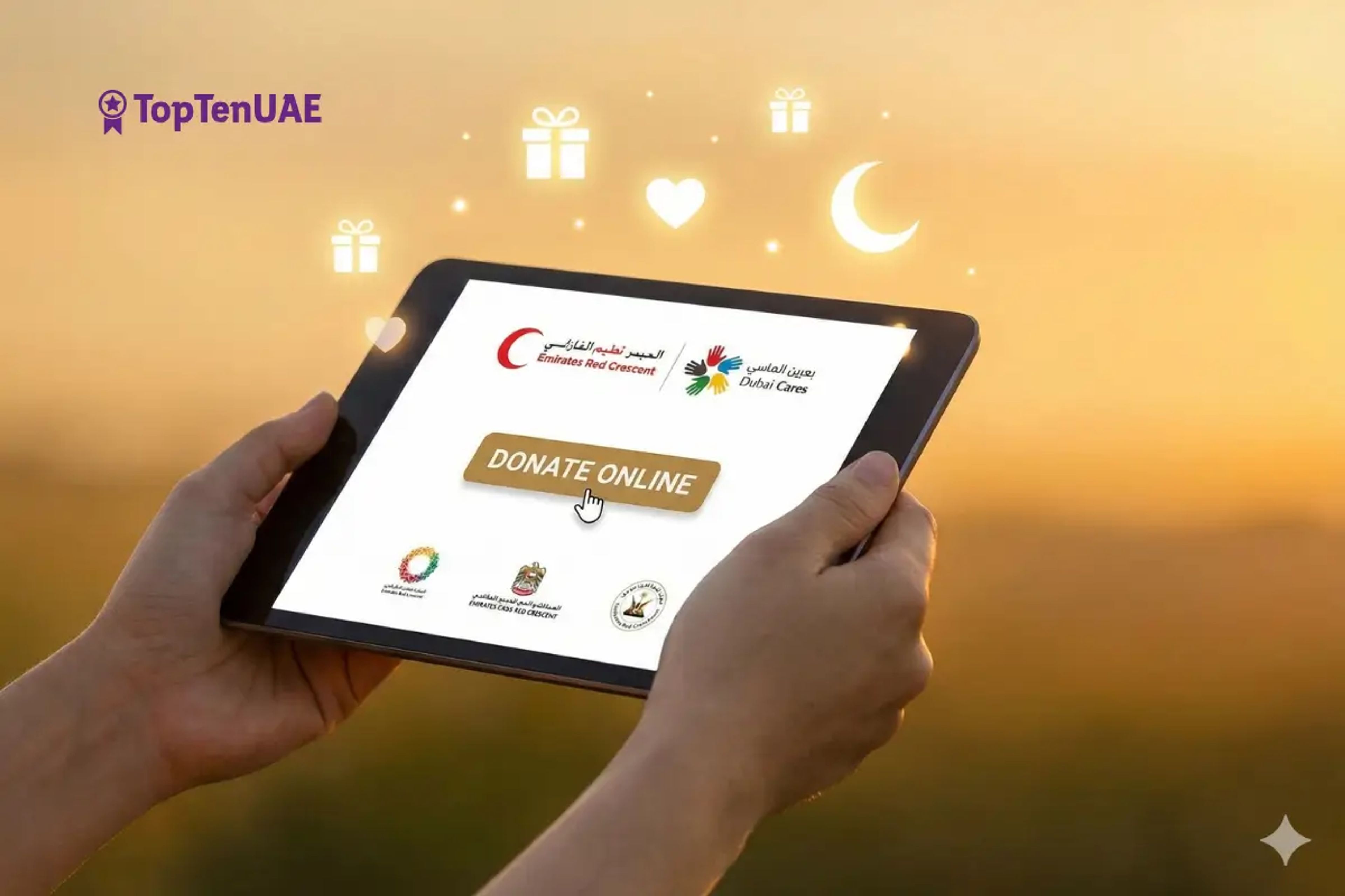 Hands holding a glowing donation symbol representing hope and online charity contributions to authorized organization...