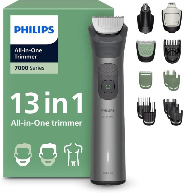 Philips MG7922/15 cordless rechargeable trimmer with grooming attachments and USB charging cable