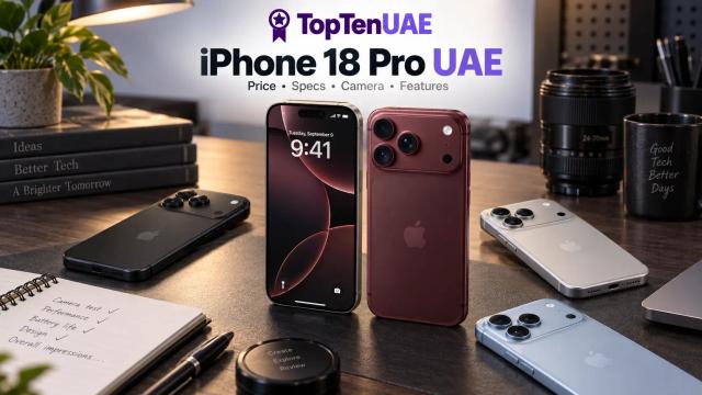 iPhone 18 Pro UAE showing camera, design and colour options in a practical workbench setup