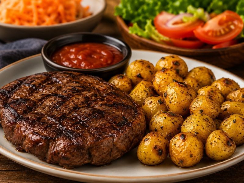 Prato de carne assada com arroz