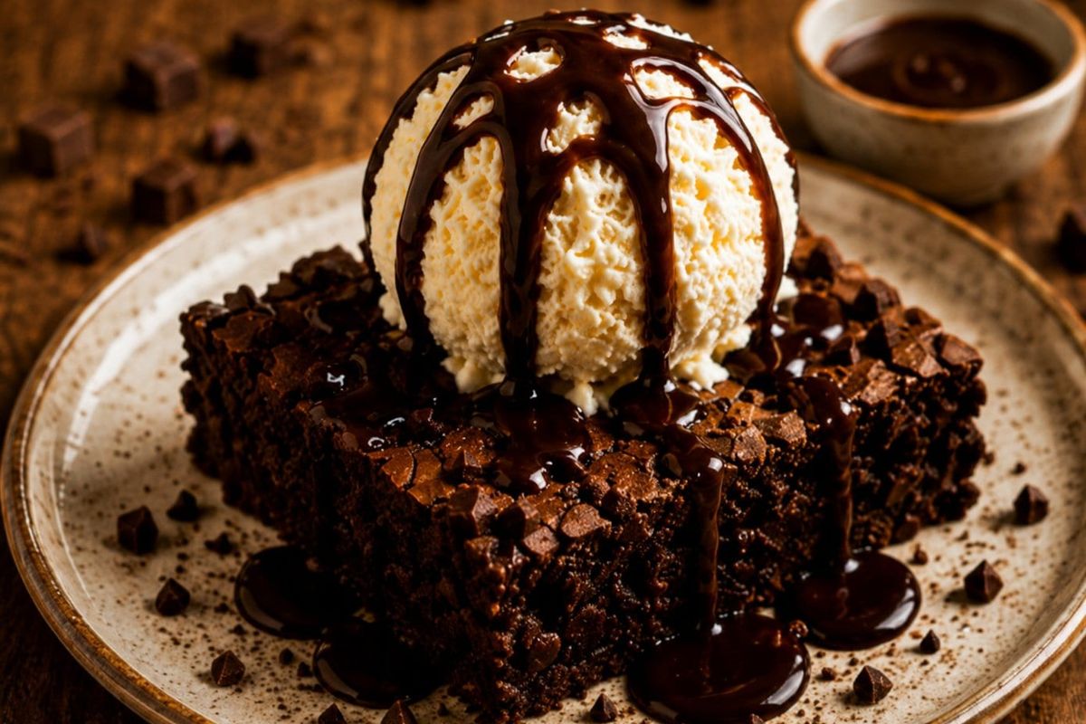 Brownie de chocolate com sorvete de creme
