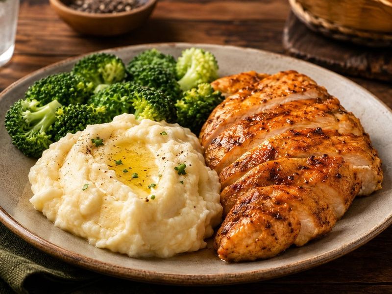 Frango caipira grelhado com acompanhamentos