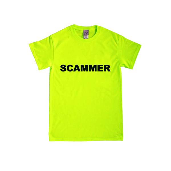Scammer t-shirt safety green