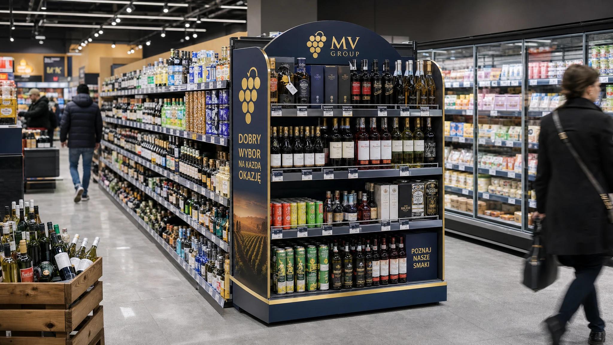 Merchandising portfolio alkoholi MV Group w kanale nowoczesnym