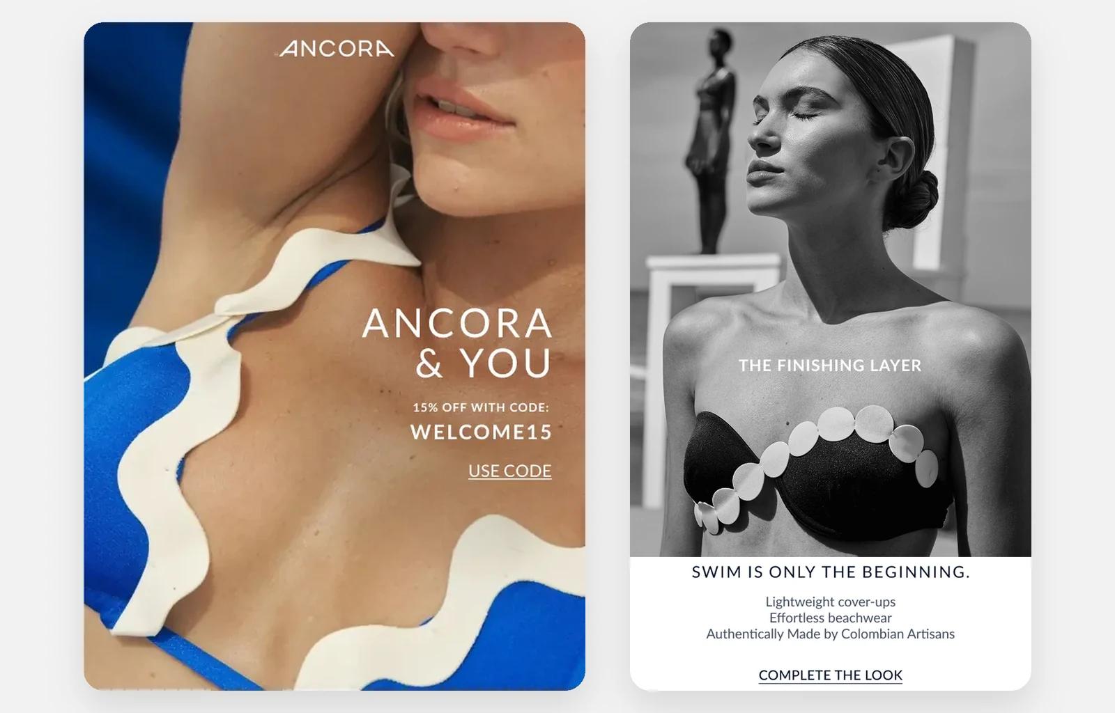 Ancora’s welcome email and its after-the-order email
