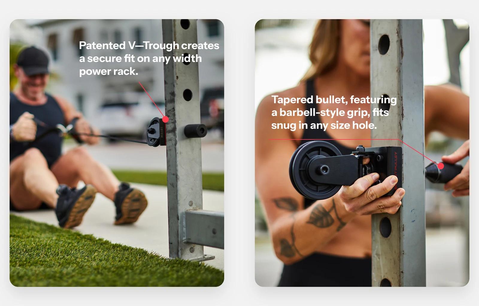 Two Bullet Pulley ads we made, showing it fitted to a real rack