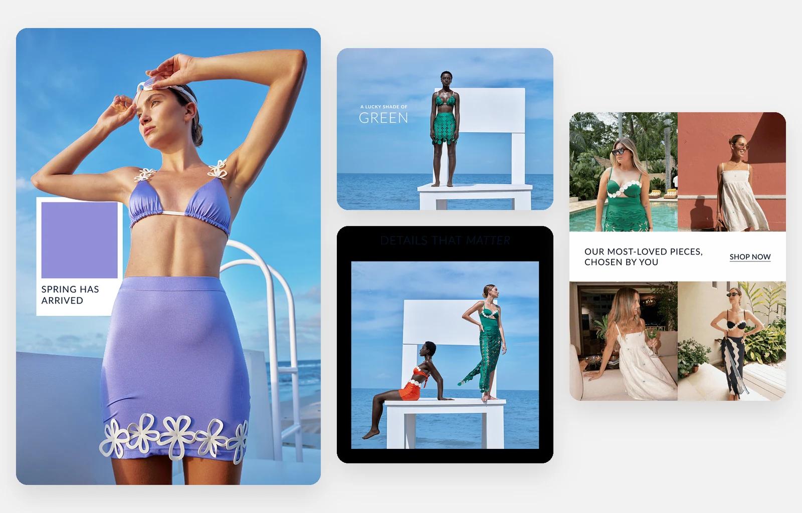 Four Ancora campaign emails from one March: Spring has arrived, A lucky shade of green, Details that matter, Our most-loved pieces