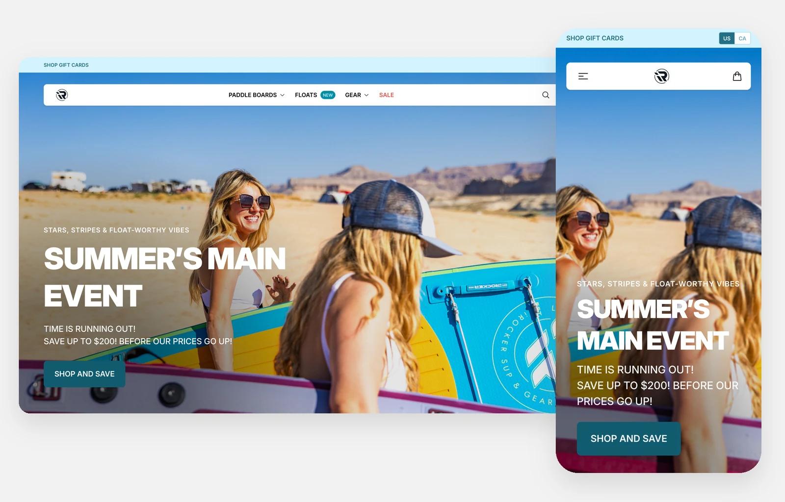 iROCKER’s homepage in July 2025 on desktop and phone, leading with a sale: Summer’s main event, time is running out
