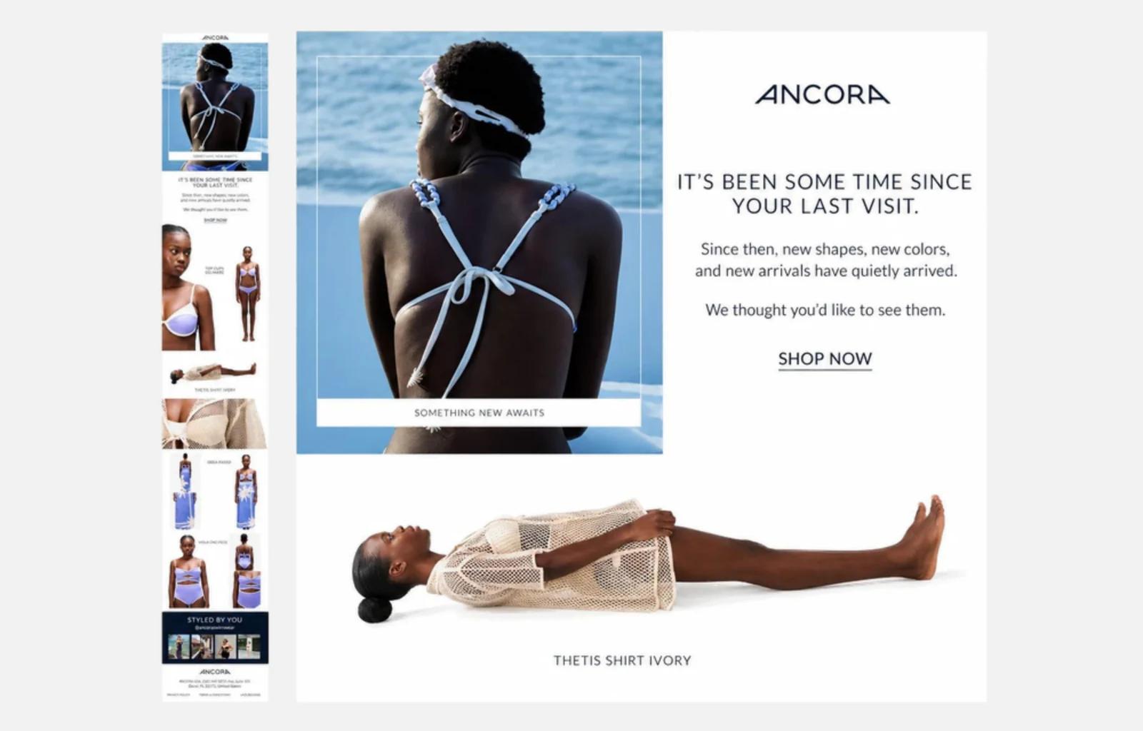 Ancora’s win-back email for people who haven’t been back in a while, showing new arrivals